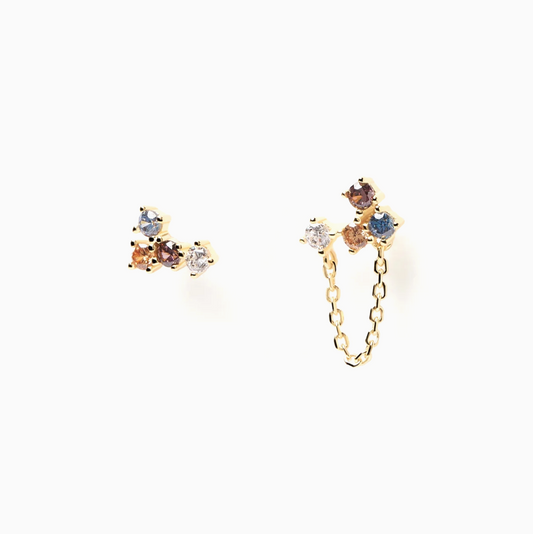 18k Gold Plated Asymmetrical Tiny Crystal Earrings