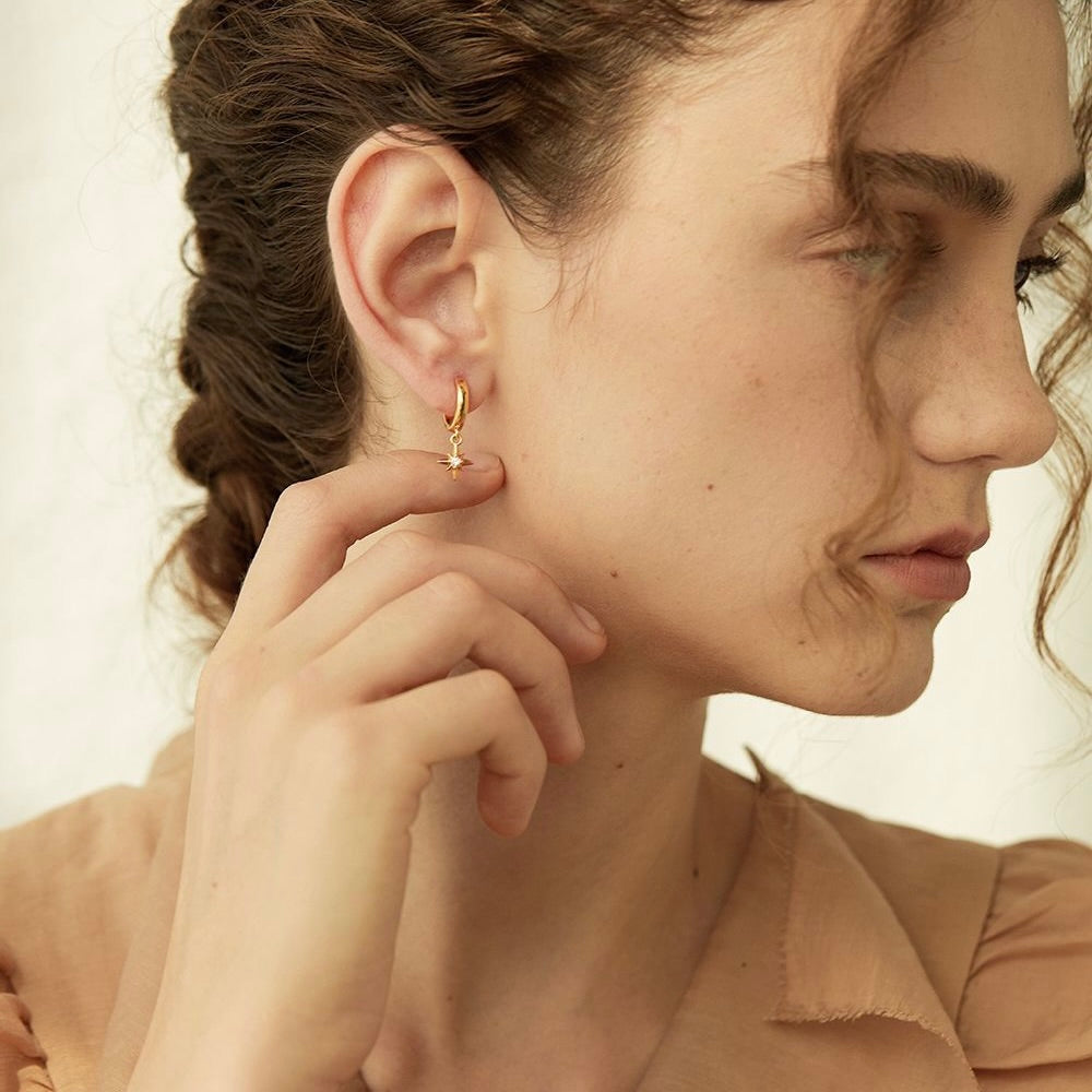 Gold Octagram Star Delicate Earrings