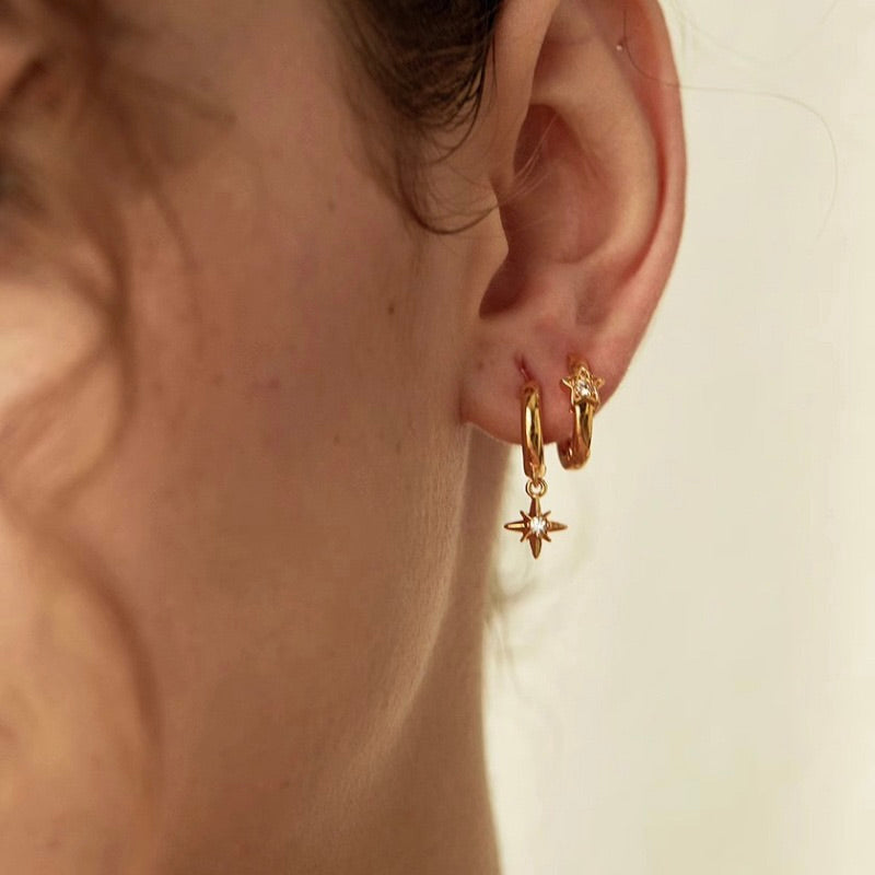 Gold Octagram Star Delicate Earrings
