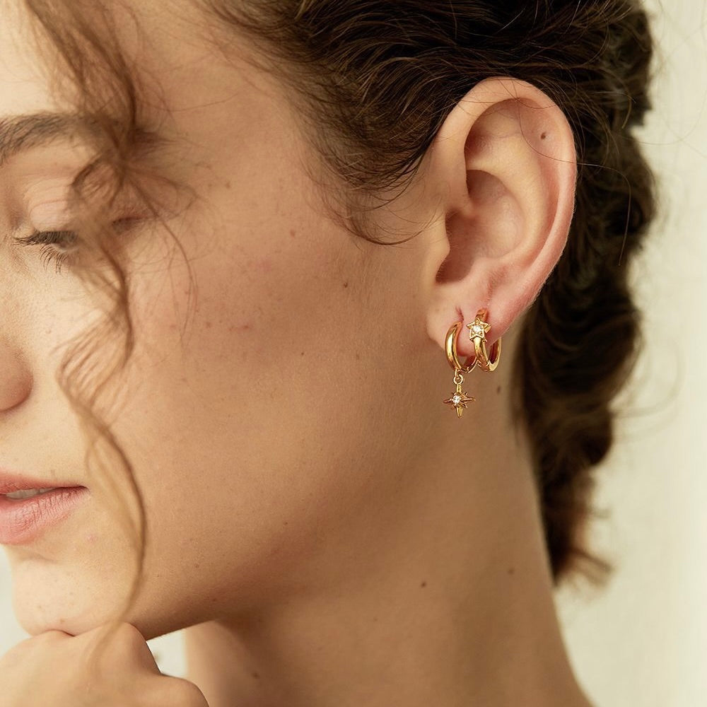 Gold Octagram Star Delicate Earrings