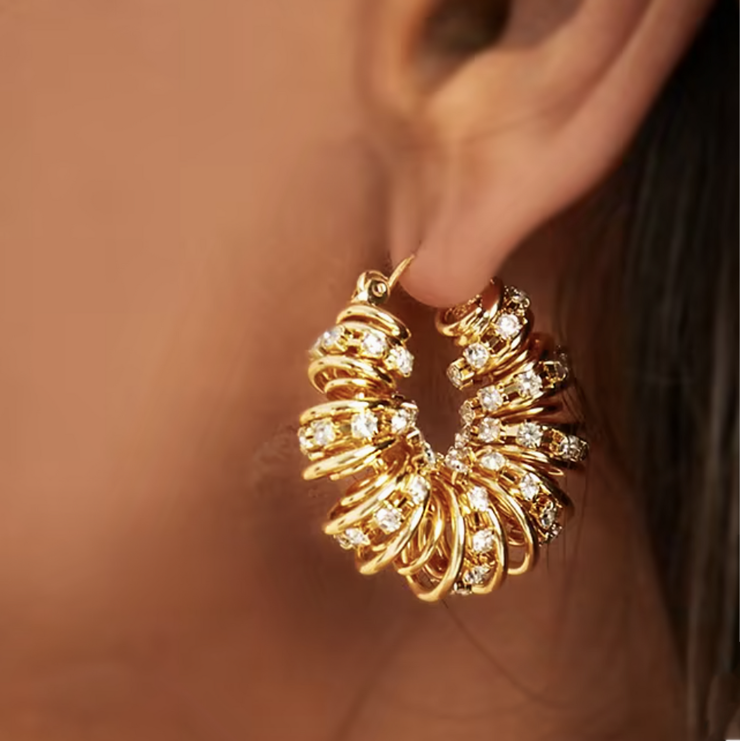 Yellow Gold Statement Crystal Earring