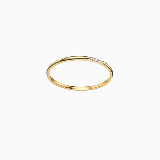 3 Stones Thin Yellow Gold Stack Ring