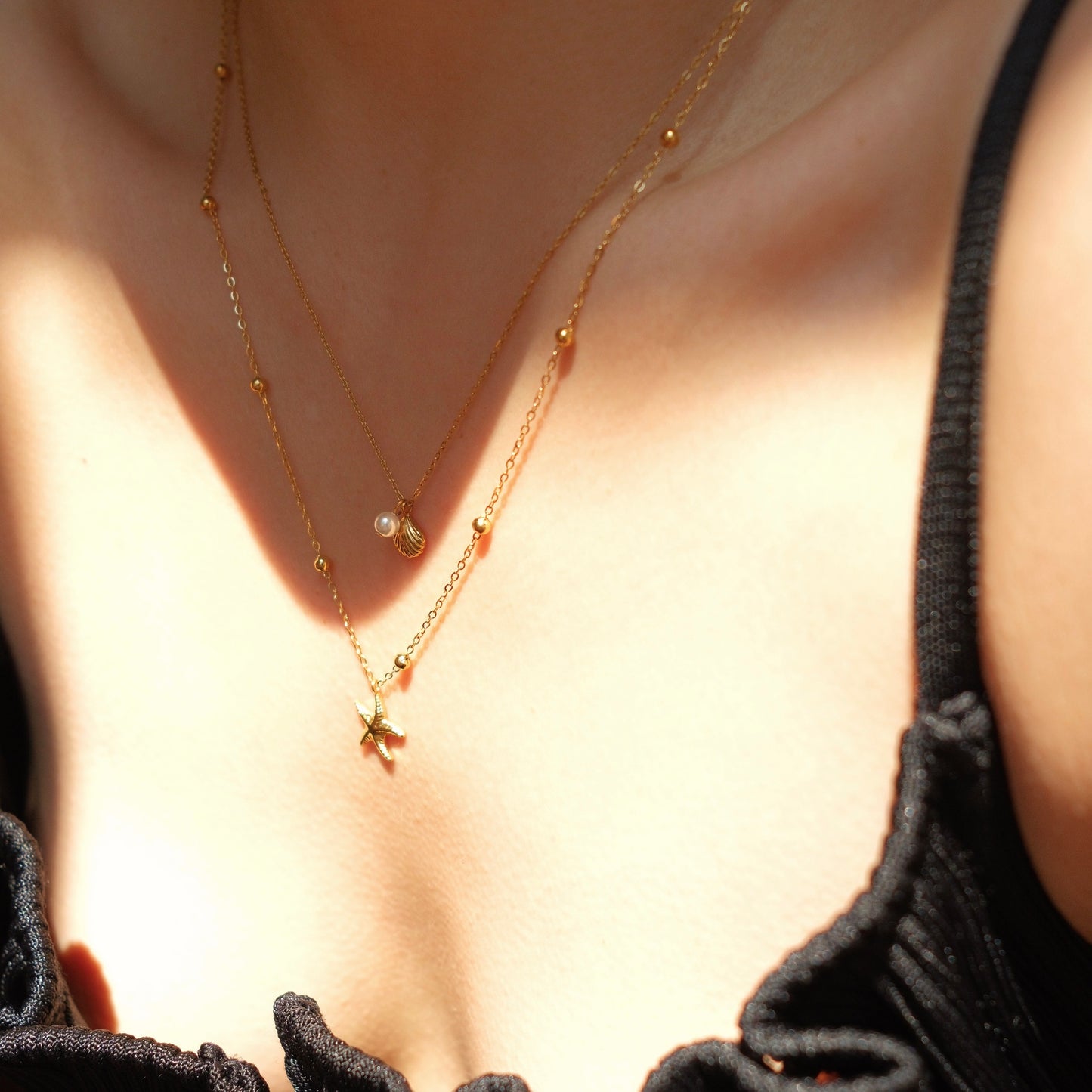 Gold Summer Ocean Double Layers Necklace