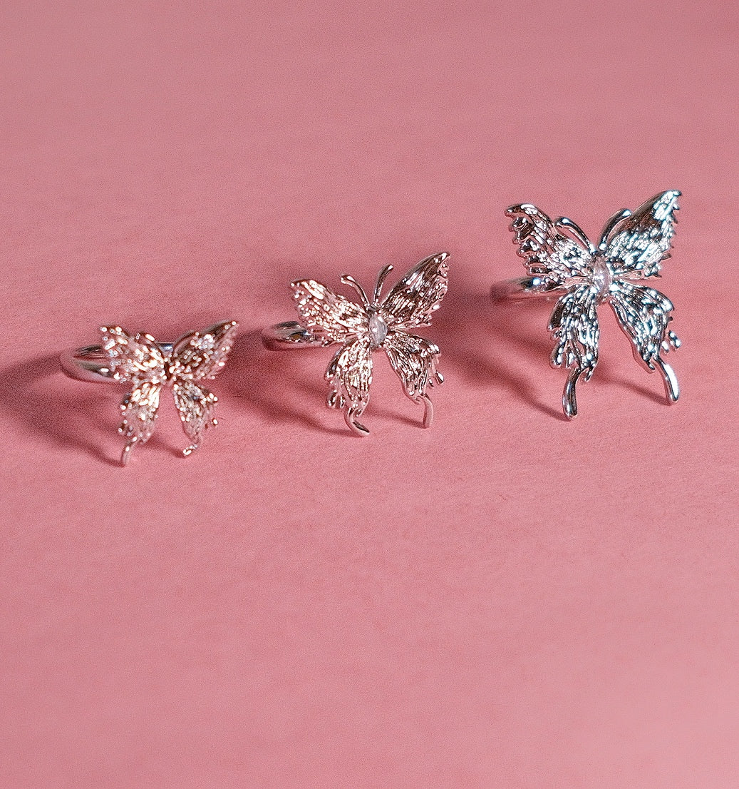 Silvery Butterfly Zircon Ring