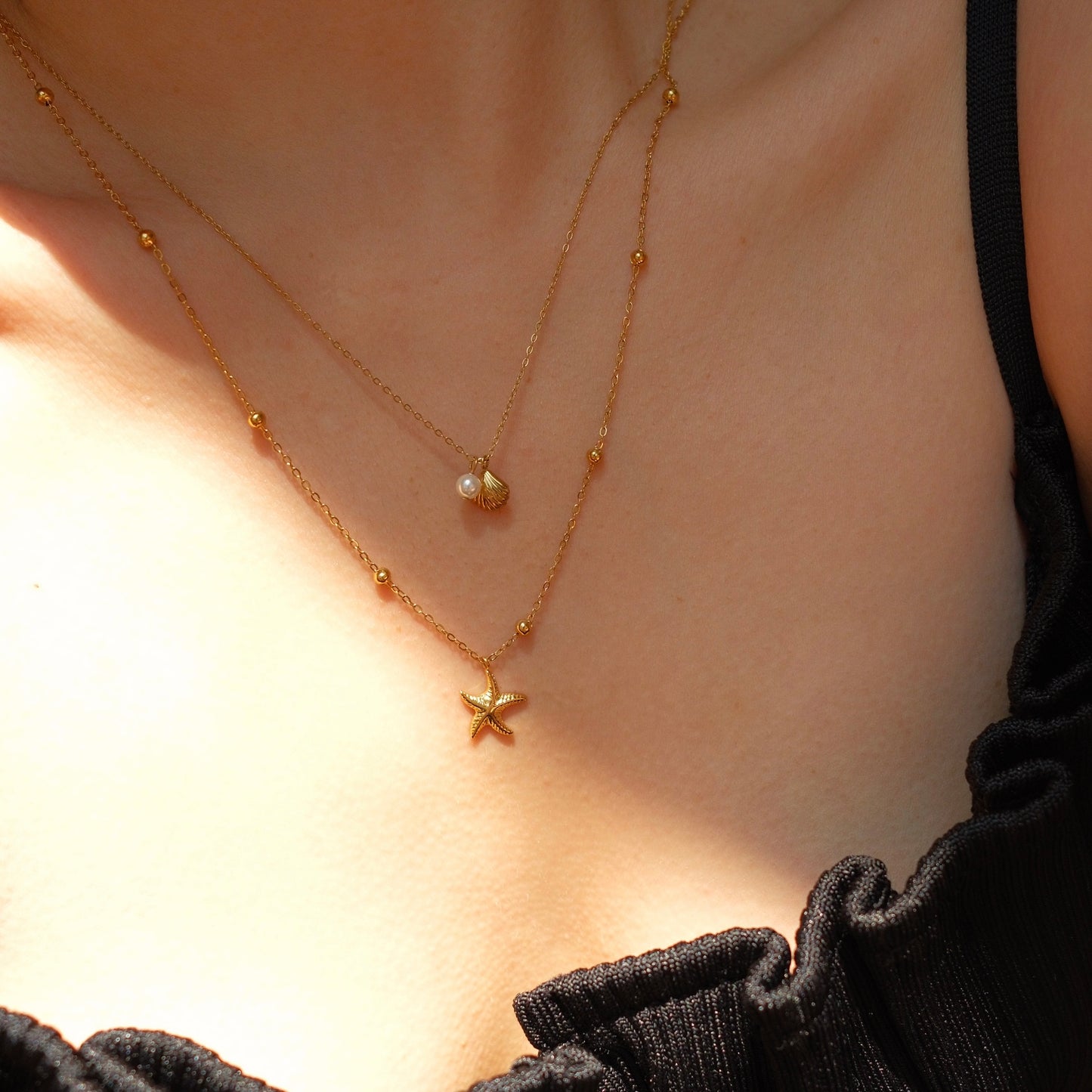 Gold Summer Ocean Double Layers Necklace