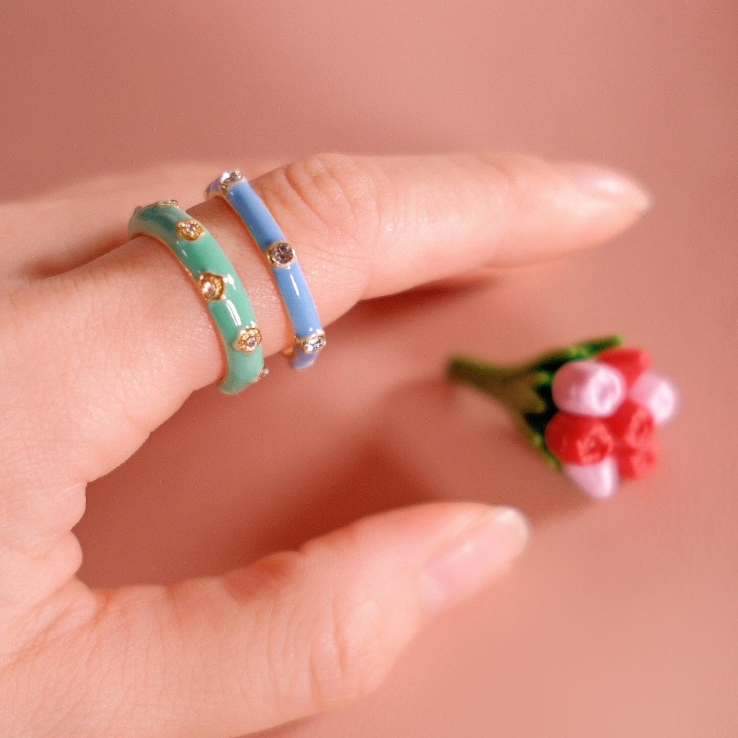 Flower Diamond Station Enamel Ring