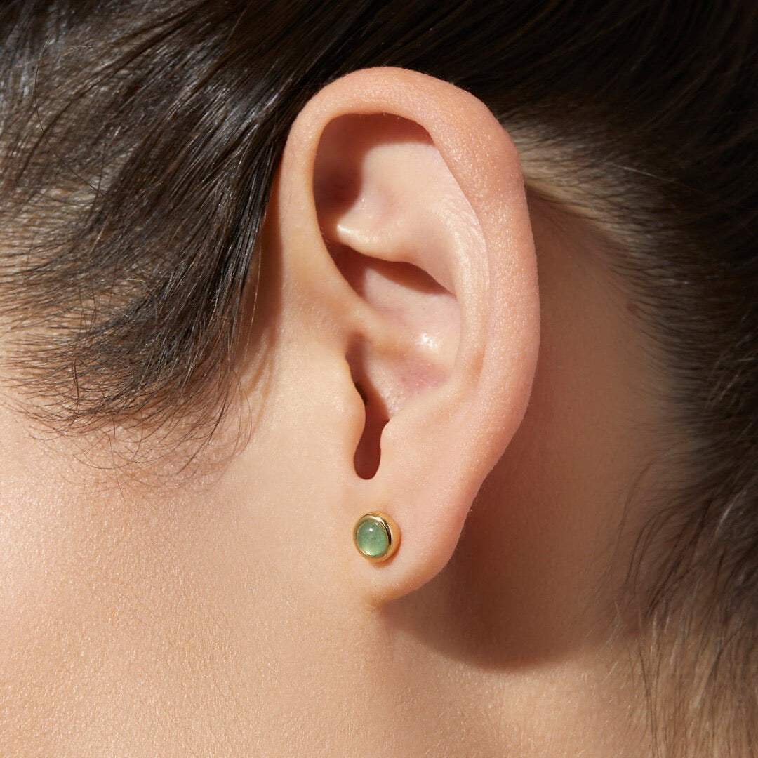 18k Mini Gold Jade Stud Earrings