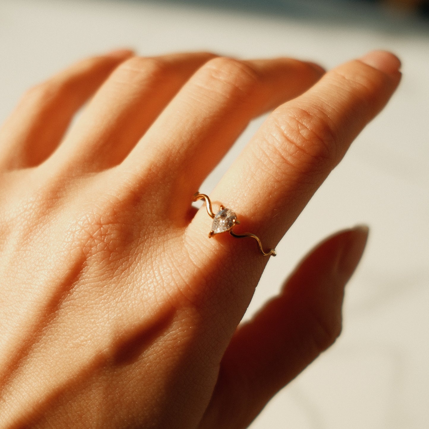 Waterdrop Zirconia Thin Wave Stacker Ring