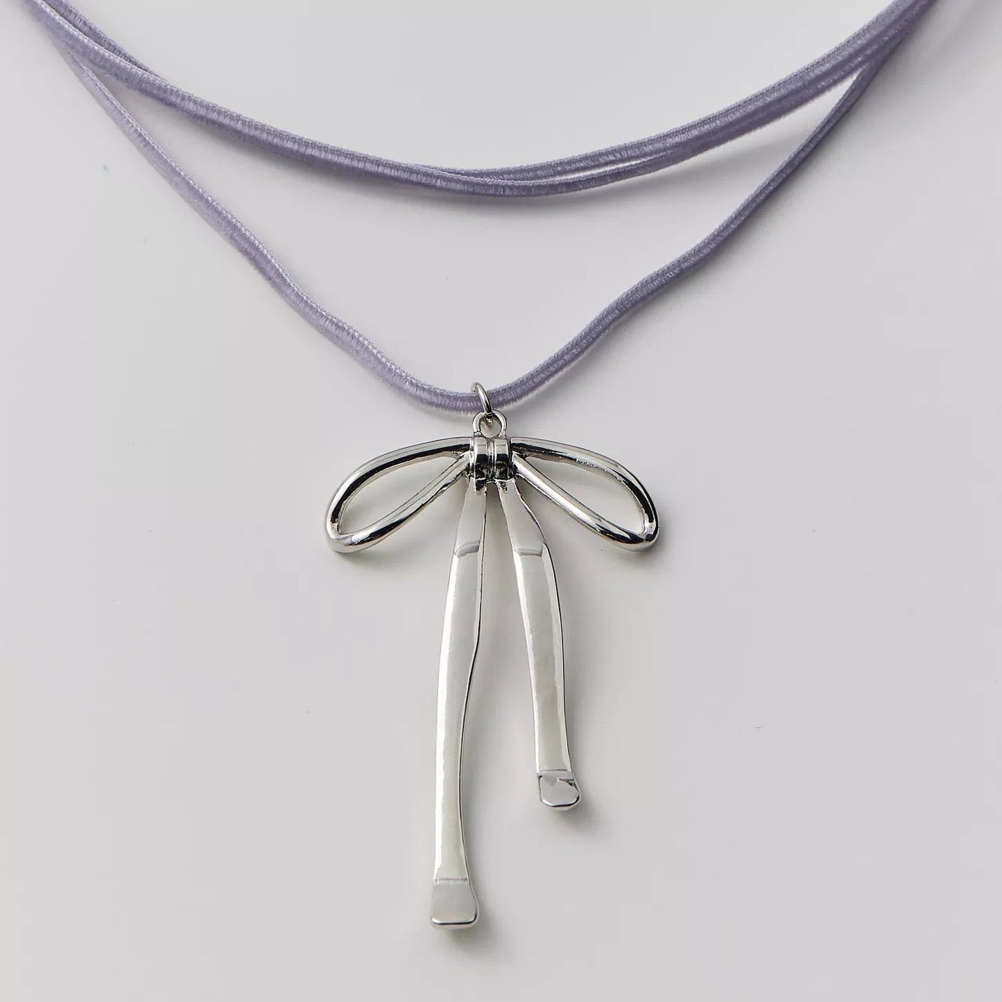 Coquette Layered Bow Silver Necklace