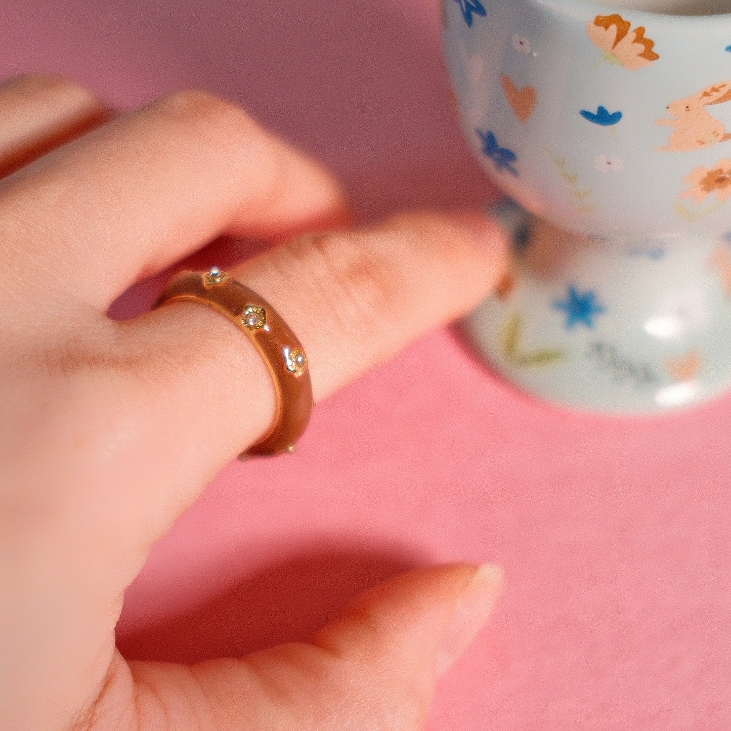 Flower Diamond Station Enamel Ring