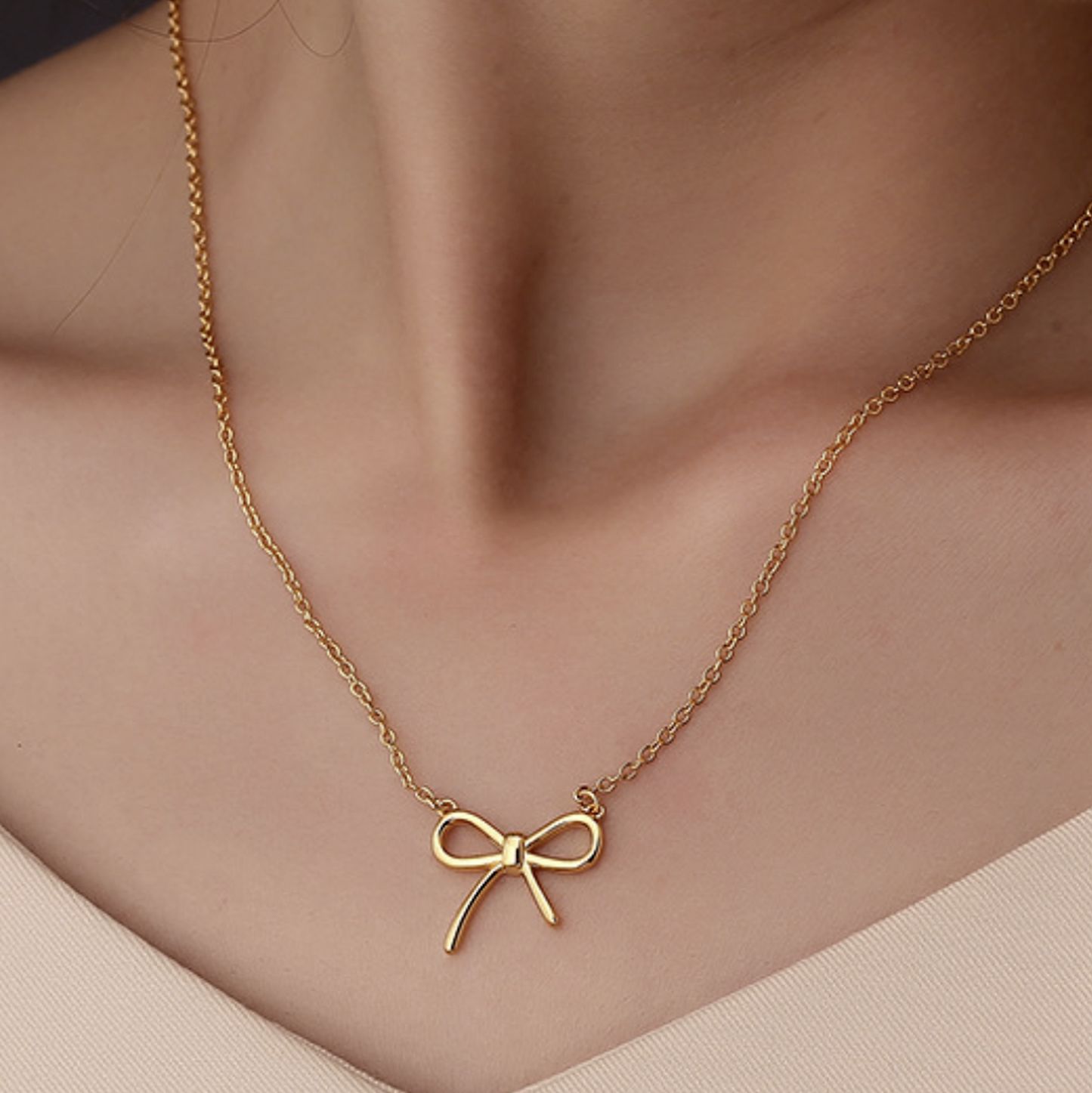 Coquette Yellow Gold Cute Ribbon Bow Necklace