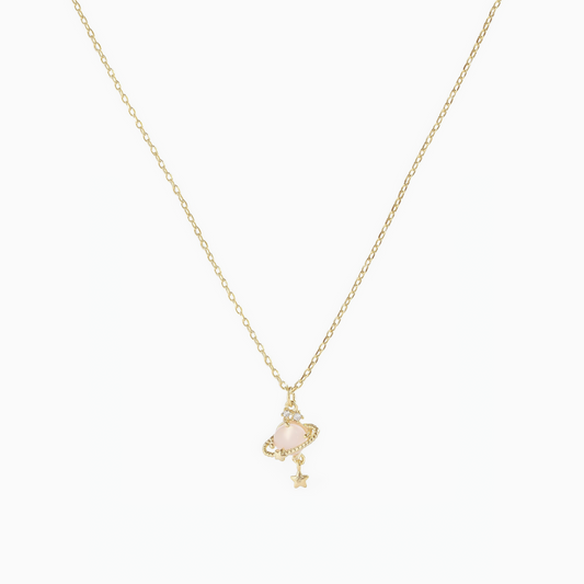 Coquette Gold Pink Planet Pendant Necklace