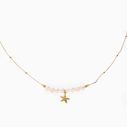 Coquette 18k Gold Water Pearl Starfish Peandant Necklace