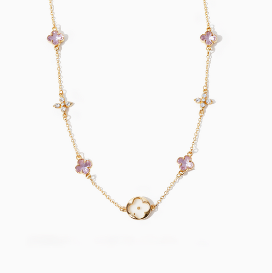 18k Coquette Lucky Shell and Purple Clover Necklace