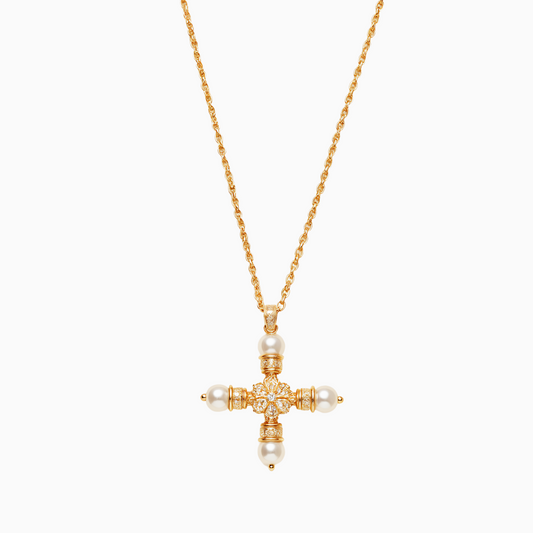 Coquette Baroque Pearl Cross Necklace