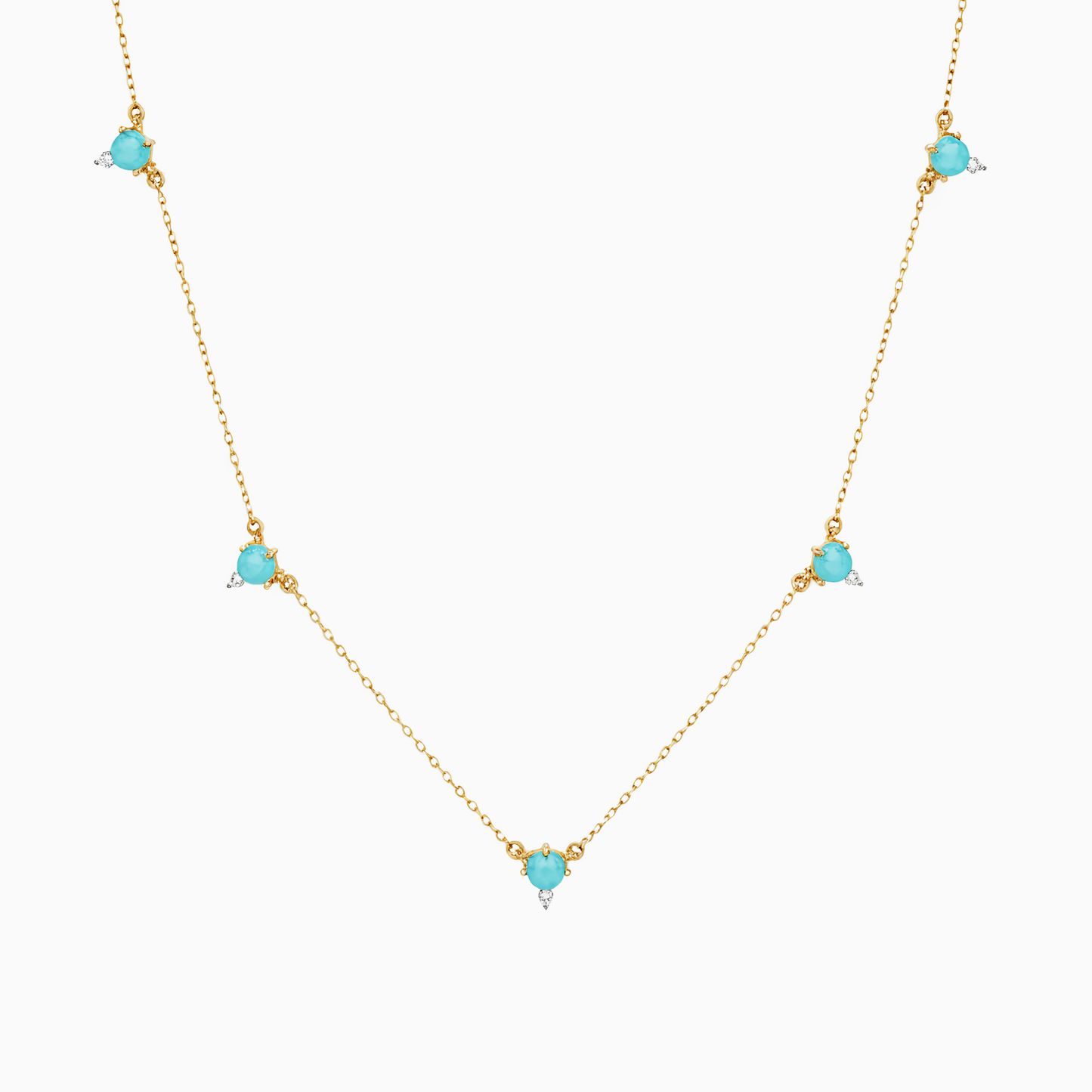 925 Sterling Silver Dainty Turquoise Gold Station Necklace