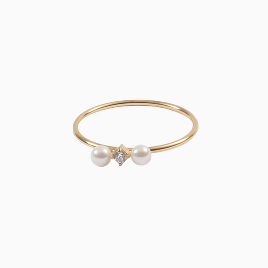 Dainty Double Pearls Zirconia Stack Ring