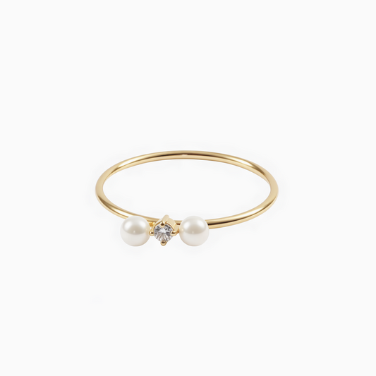 Dainty Double Pearls Zirconia Stack Ring
