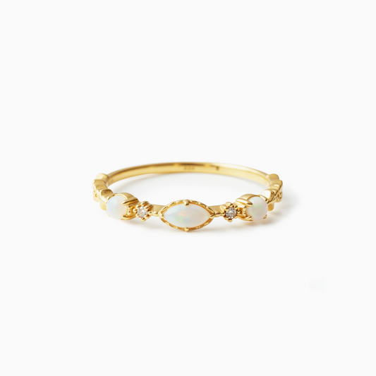 Dainty Moon Opal Stone Stack Ring