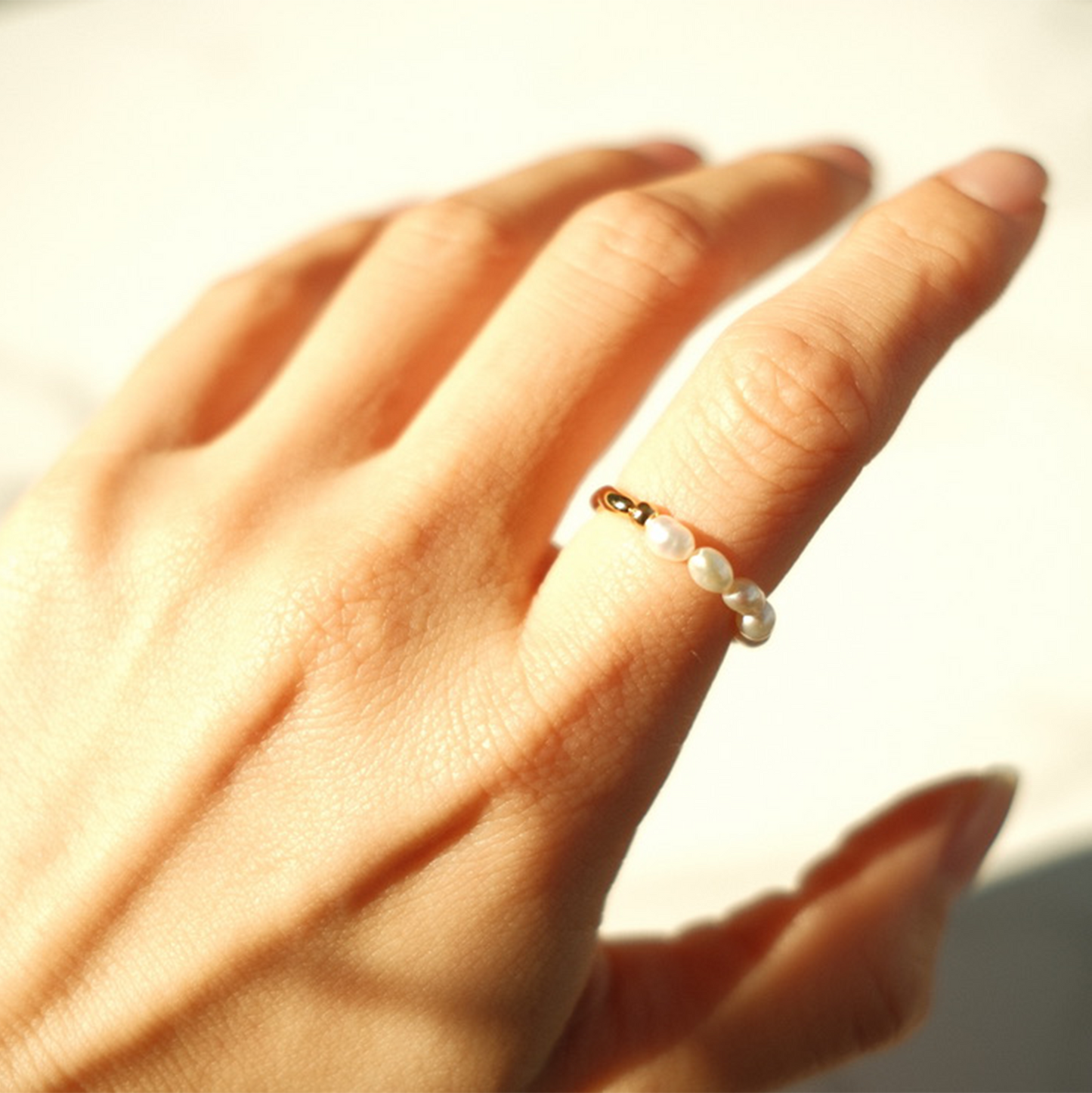 Golden Wave Pearl Ring