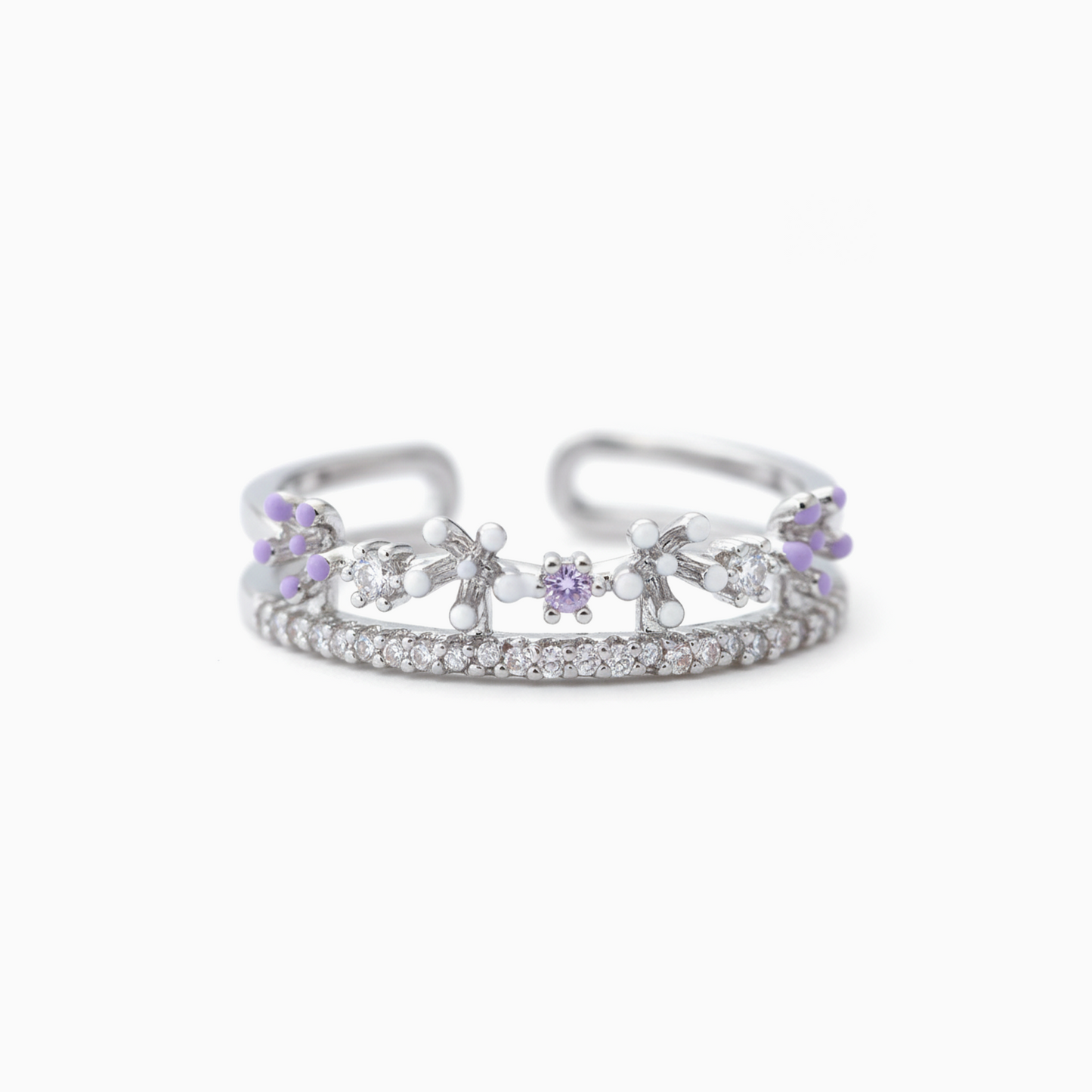 Dainty Gold Floral  Purple Crystals Crown Ring