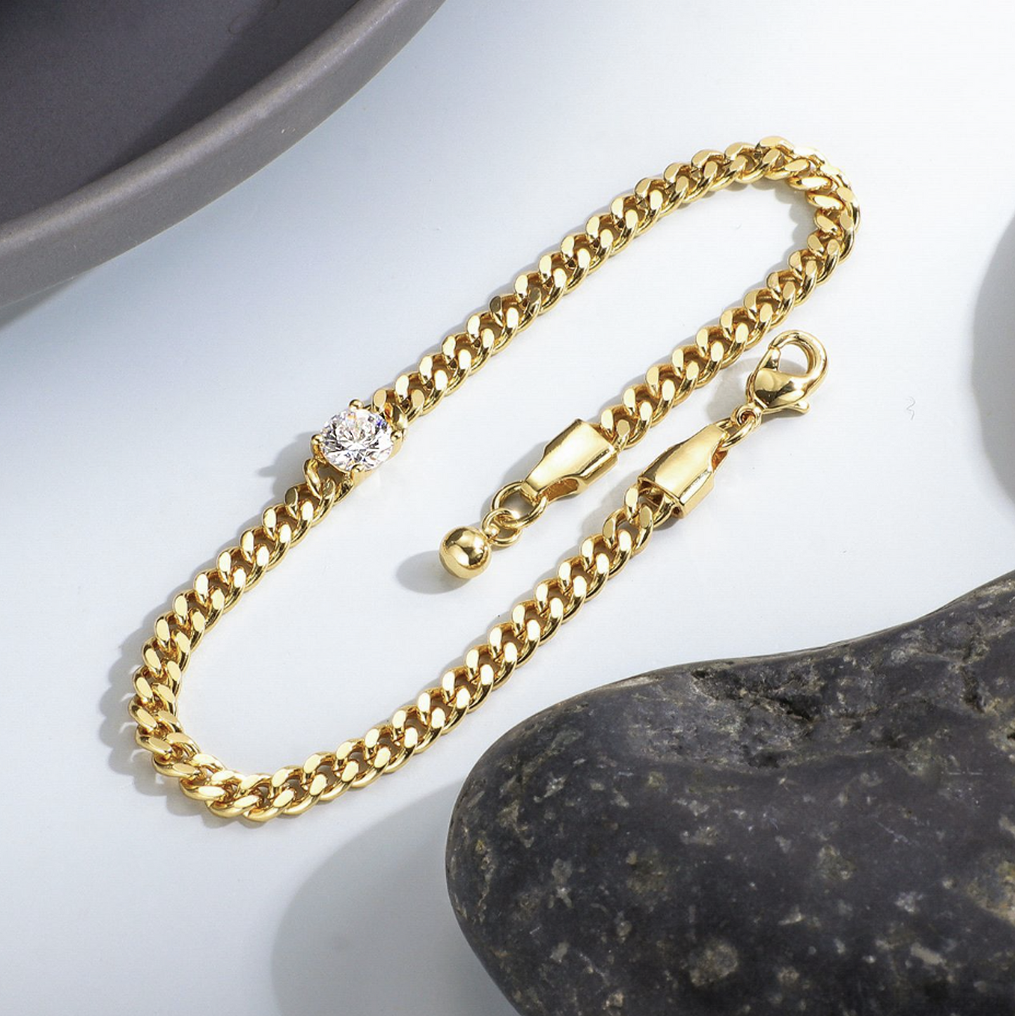 Gold Statement Square Zirconia Bracelet