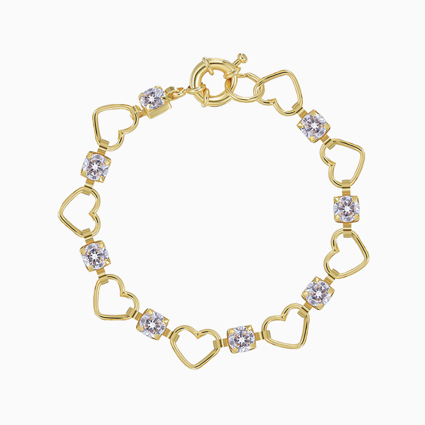 Coquette Gold Heart with Square Zirconia Station Bracelet