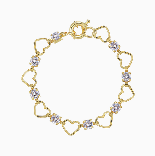 Coquette Gold Heart with Square Zirconia Station Bracelet