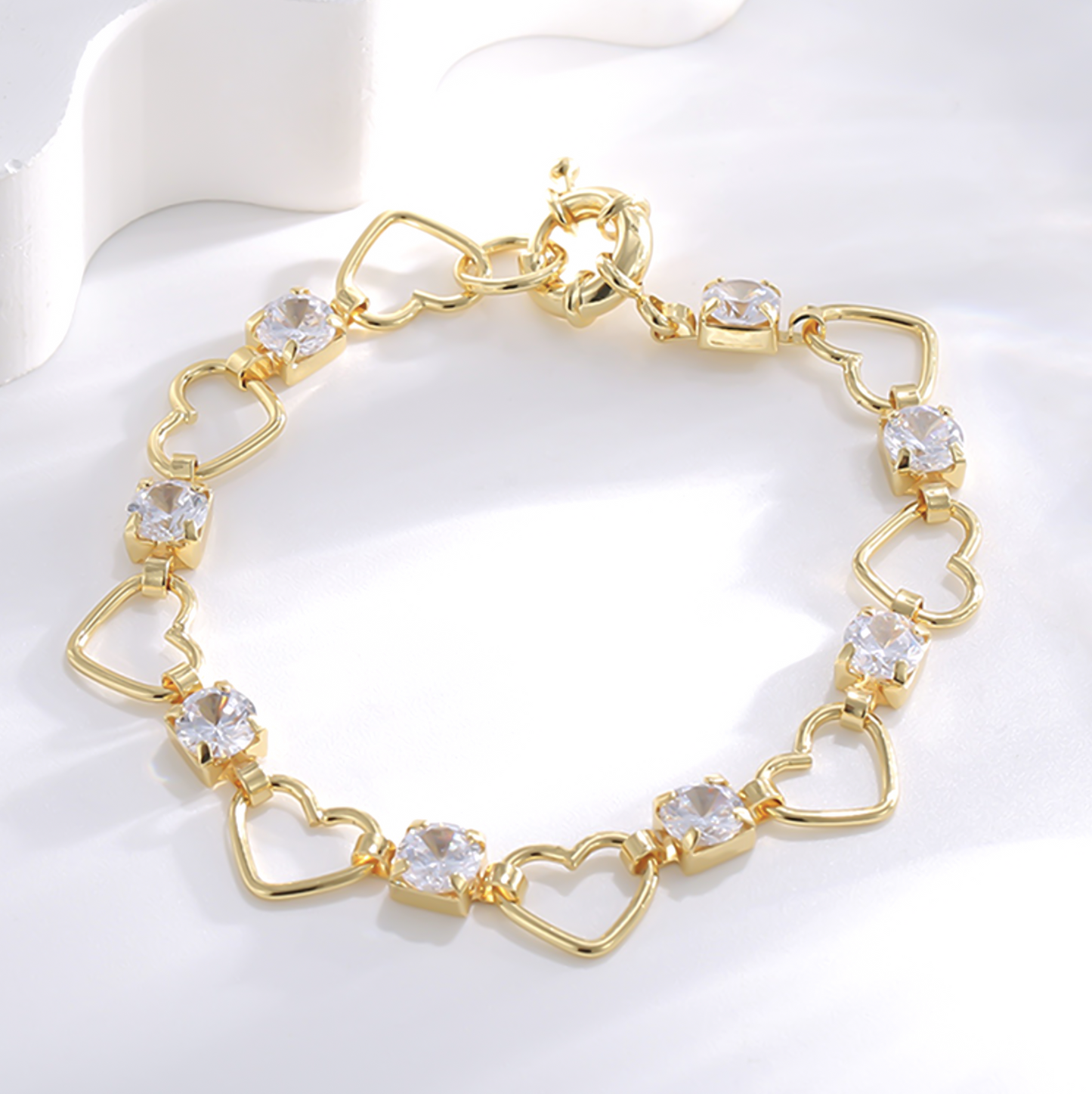 Coquette Gold Heart with Square Zirconia Station Bracelet