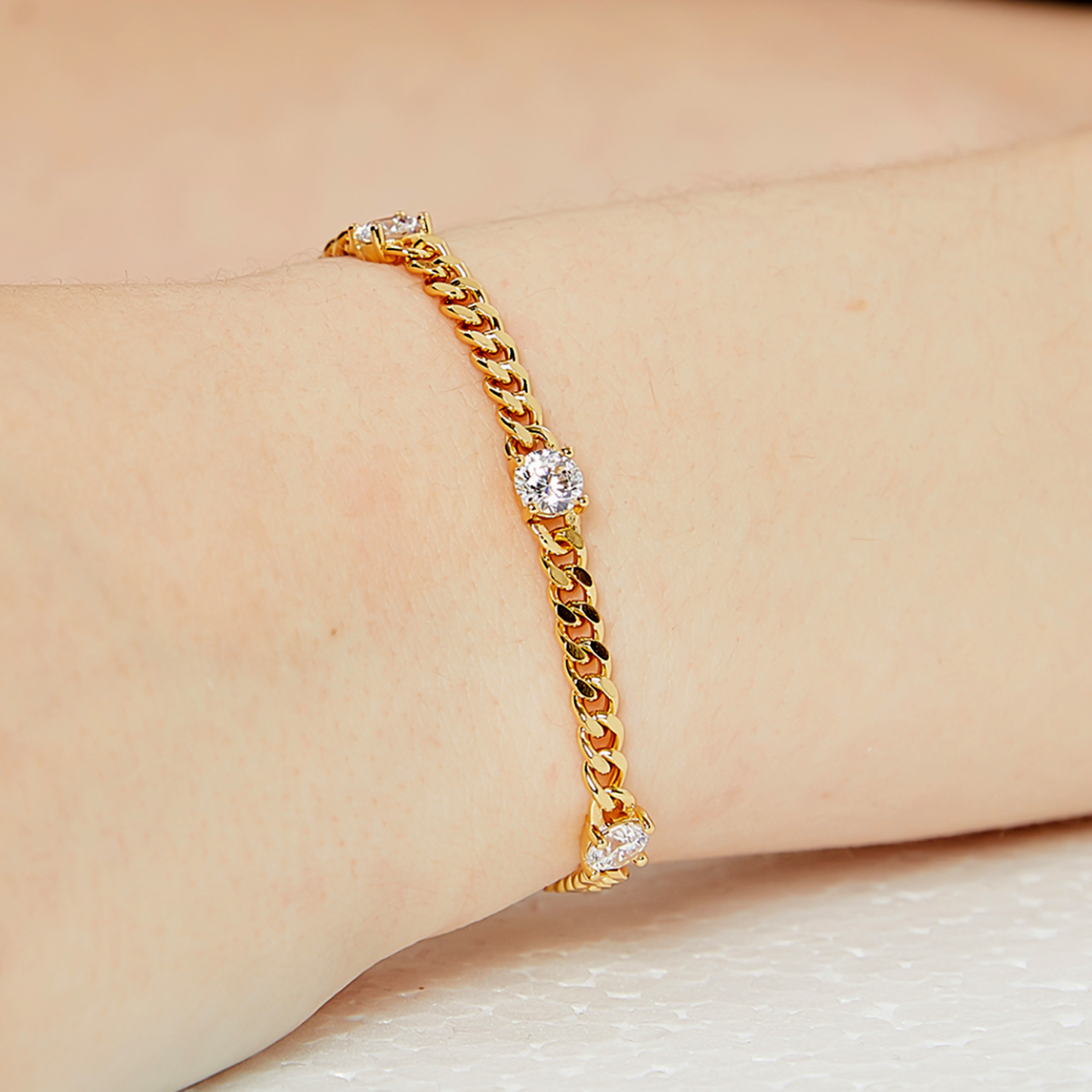 Gold Statement Station Square Zirconia Bracelet