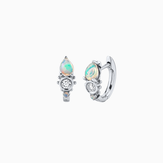 Silver Gemsone Retro Ocean Hoops Earrings