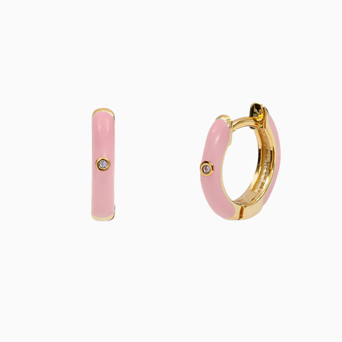 Pink zirconia Gold Hoops Earrings