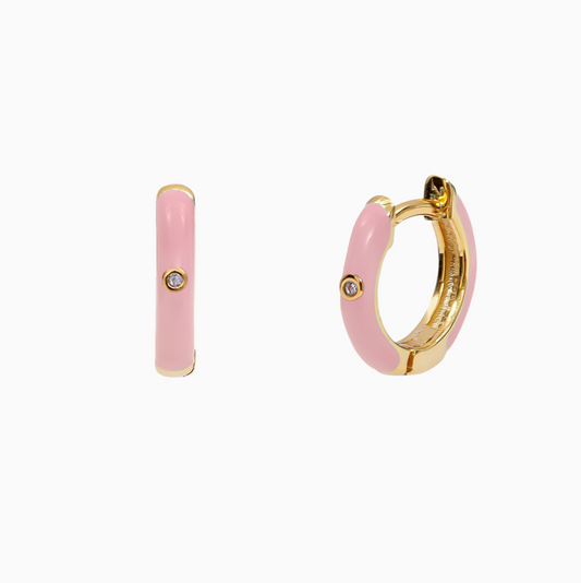 Pink zirconia Gold Hoops Earrings