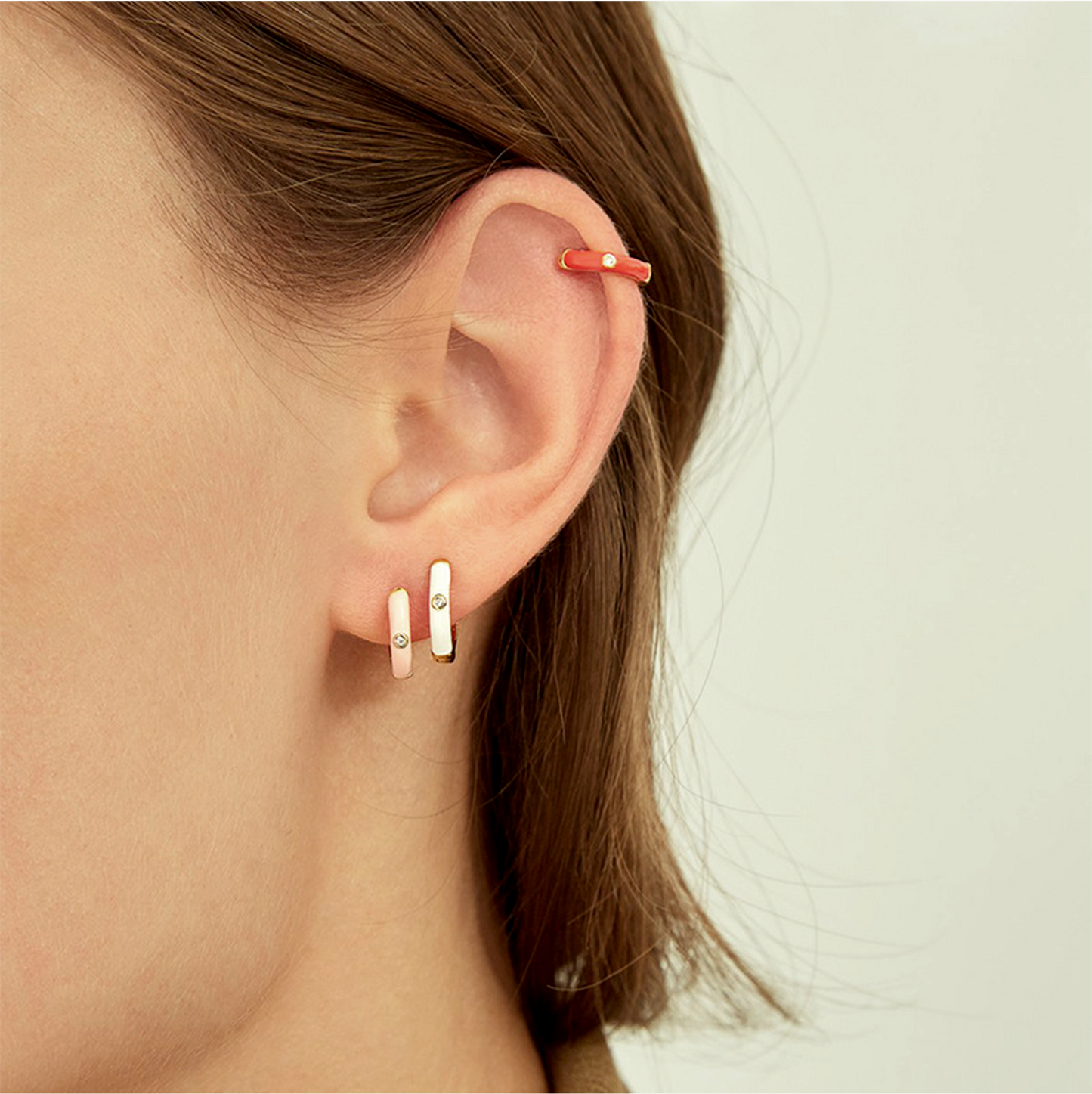 Pink zirconia Gold Hoops Earrings