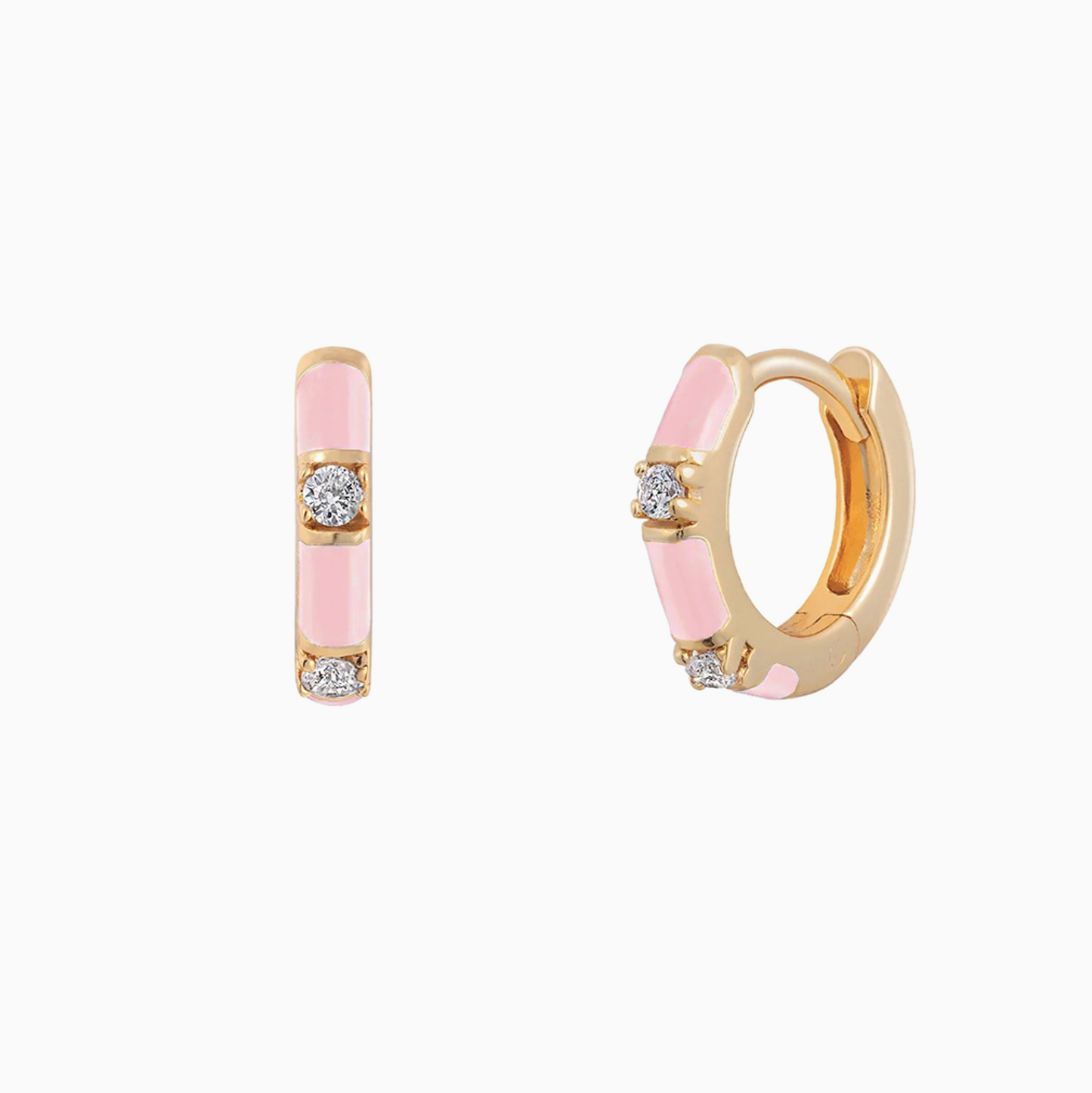 Pink Bamboo Gold Zirconia Hoops Earrings