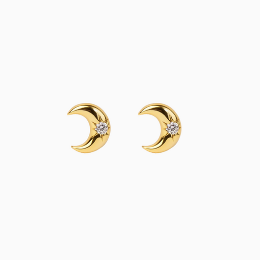 Coquette Gold Mini Moon Zirconia Stud Earrings