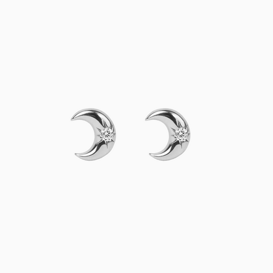 Coquette Silver Mini Moon Zirconia Stud Earrings