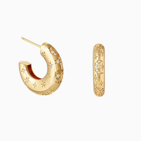 Gold Retro Oversize Star Moon Earrings