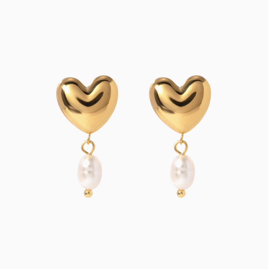 Retro Heart Water Pearl Pendant Earrings