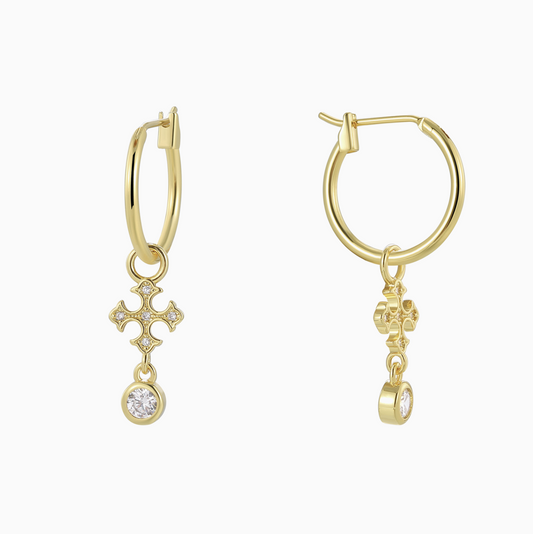 18k Retro Cross Zirconia pendant Earrings