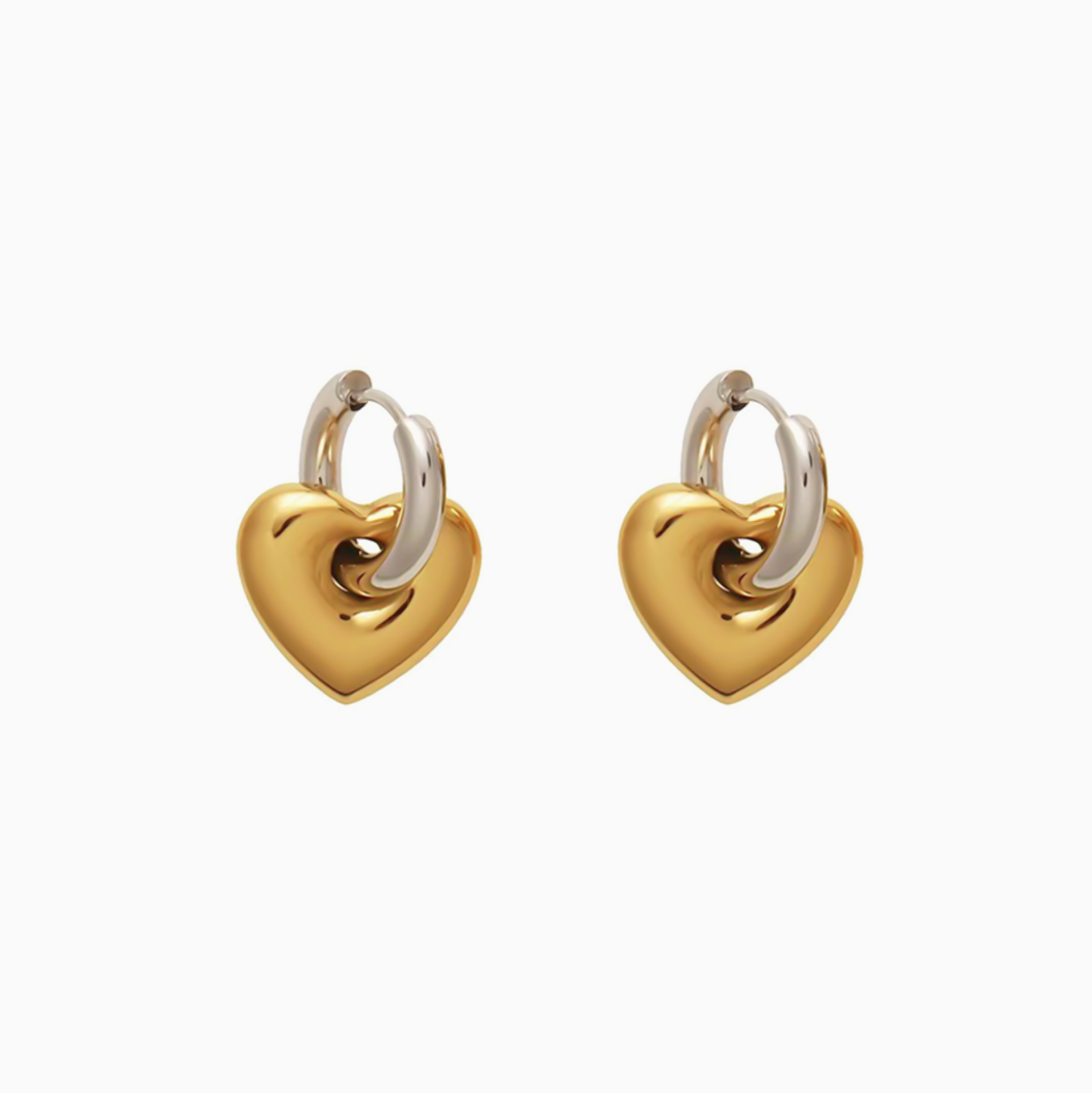 Gold Lock Heart Hoops Earrings