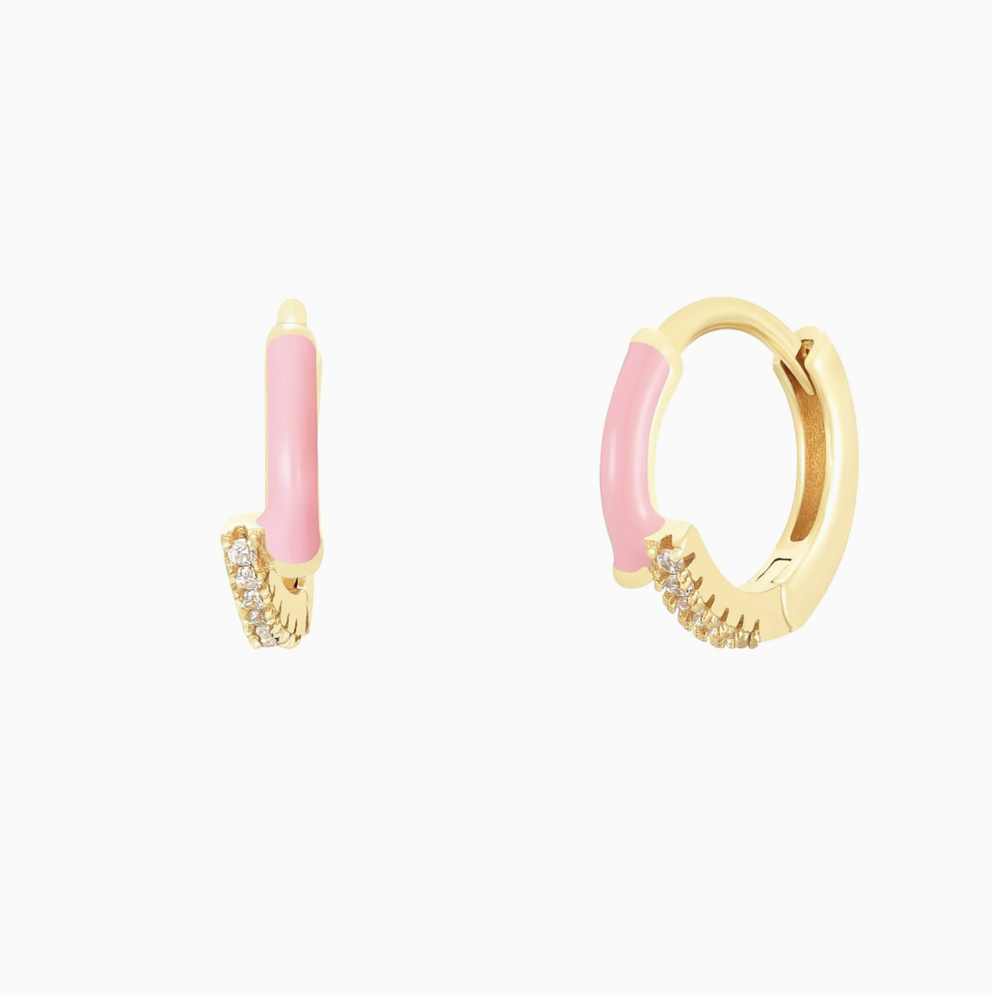 Coquette Pink Enamel Gold Hoop Earrings