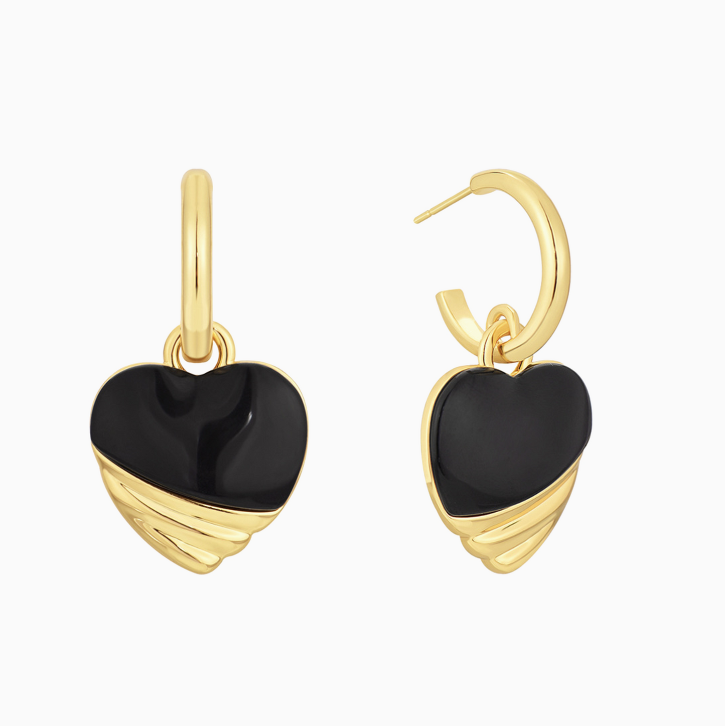 Retro Gold Black Heart Hoop Earrings