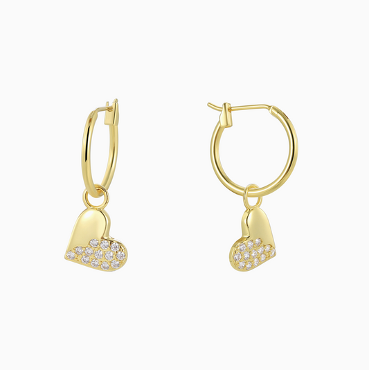 Dainty Heart Charms Gold Hoop Earrings