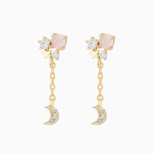 Coquette Pink Opal Moon Pendant Earrings