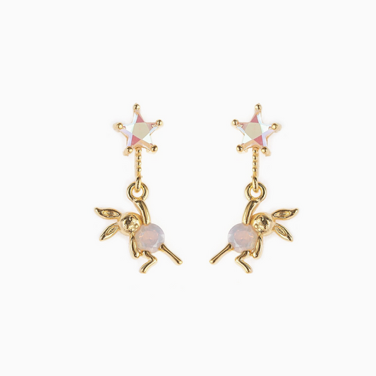 Coquette Pink Bunny Star Pendant Earrings