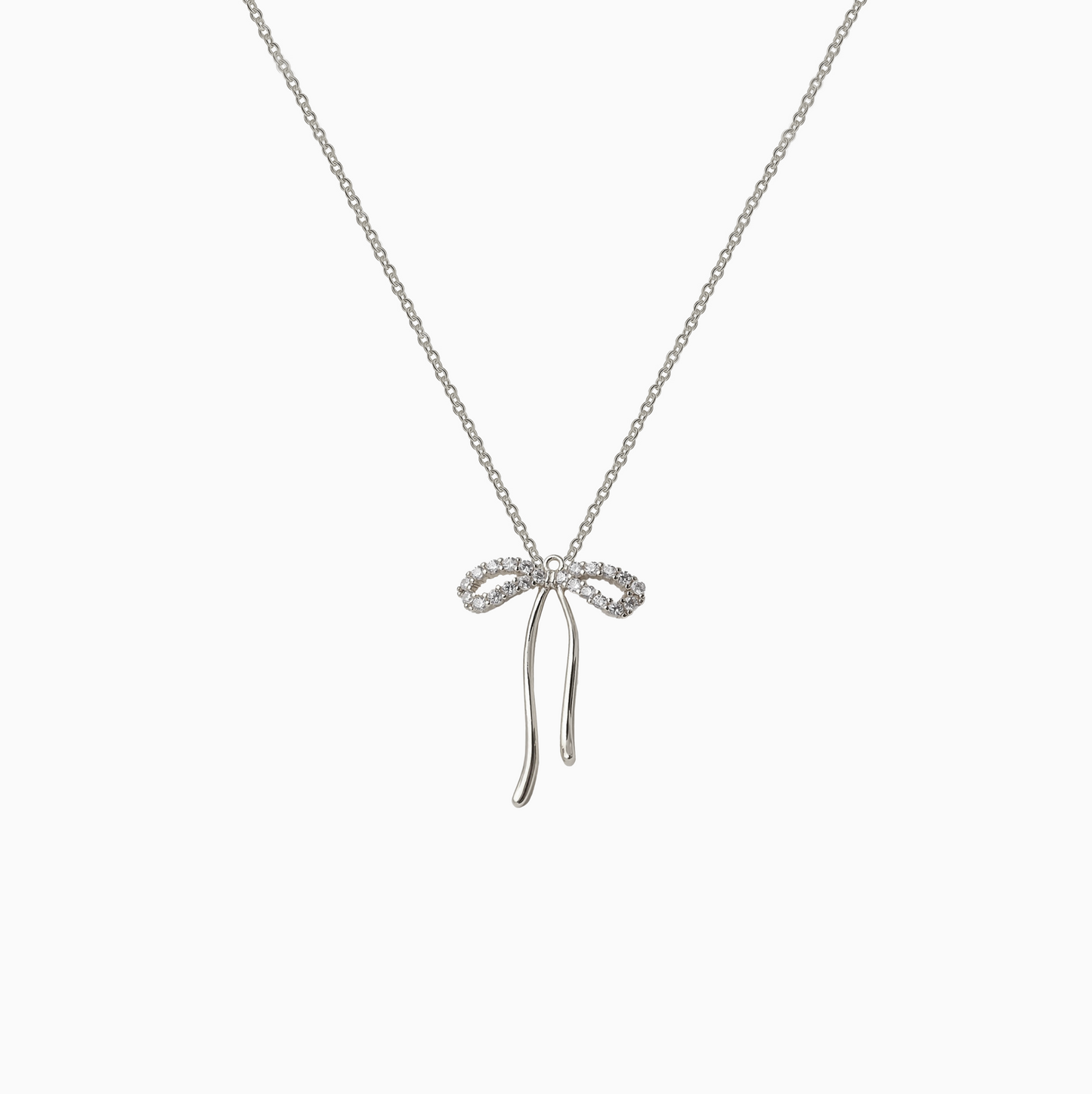 Silver Coquette Bow Zirconia Necklace