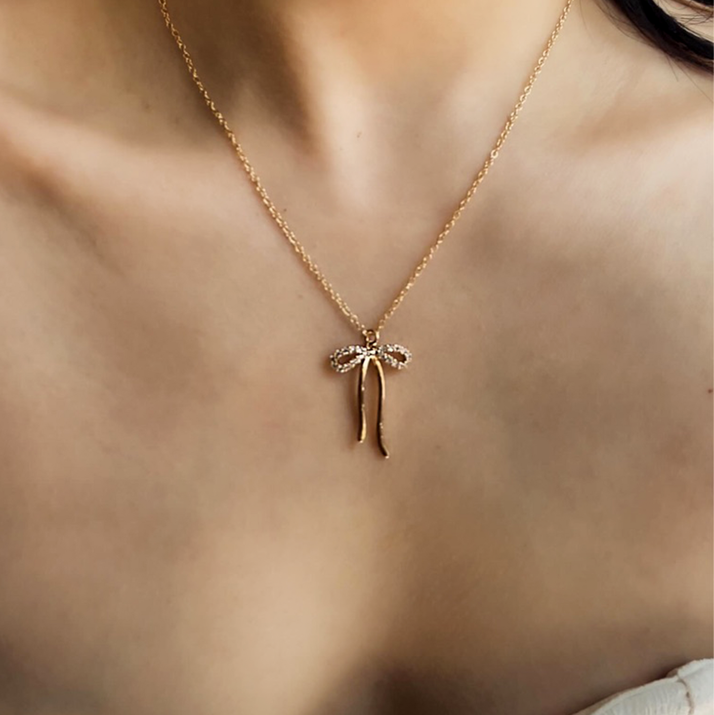 Gold Coquette Bow Zirconia Necklace