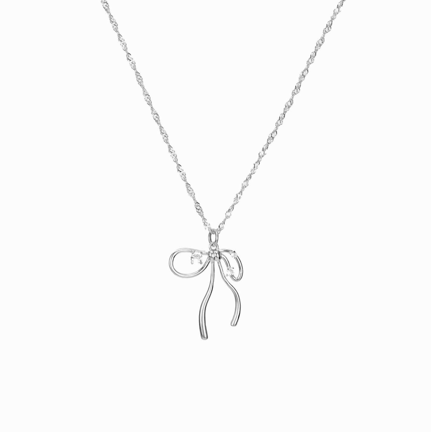 Silver Coquette Ribbon Bow Necklace