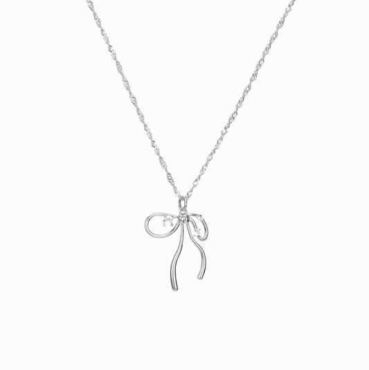 Silver Coquette Ribbon Bow Necklace